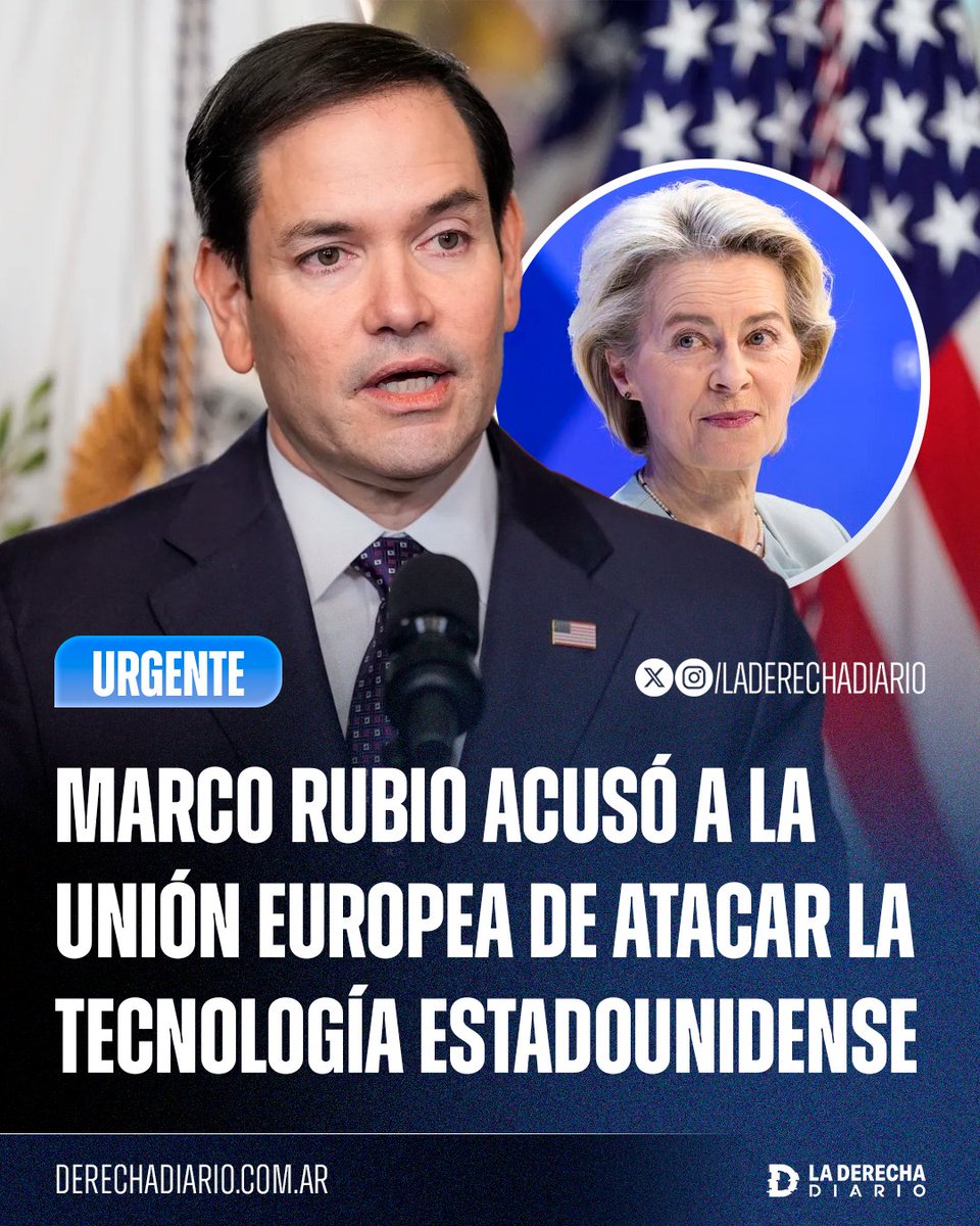🚨🇺🇸🇪🇺 | #URGENTE Marco Rubio explotó contra la Unión Europea tras la multa de $140 millones a Twitter X, acusándolos de no solo atacar a Elon Musk, sino a la tecnología estadounidense: “Los días de censurar a los estadounidenses en línea se acabaron”