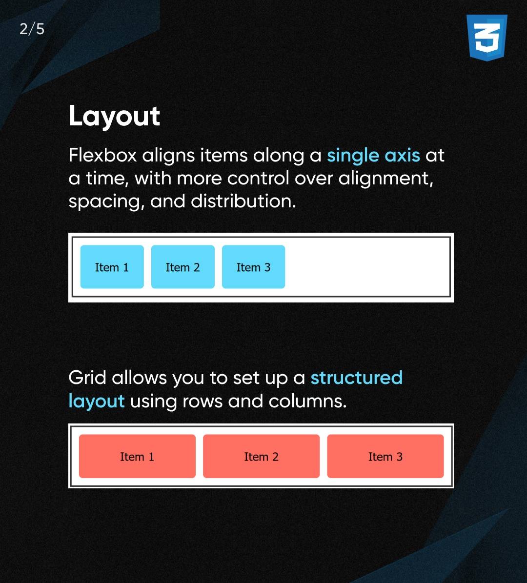 11xcoder's tweet image. 📐 The Ultimate CSS Layout Showdown!
Deciding between Flexbox and Grid? It&apos;s less about choosing one over the other, and more about understanding their superpowers! 

#FlexboxVsGrid #CSS #WebDesign  #CSSLayout #CodingTips