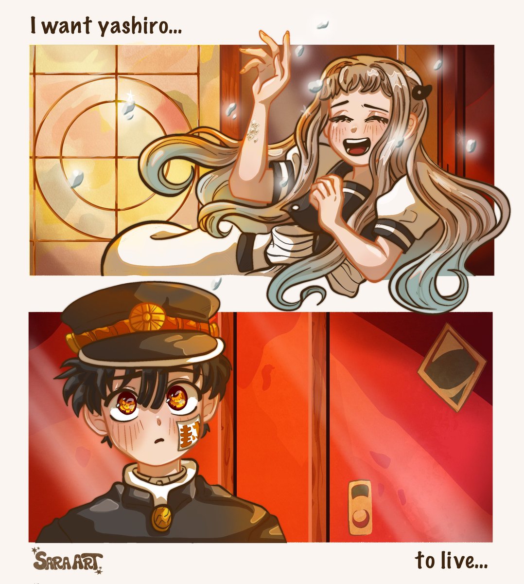 by_saraart's tweet image. “I want Yashiro…to live.”
Illustration inspired by one of my favorite anime frames 🧡✨
I wanted to capture in his eyes everything Hanako feels when he looks at Yashiro, his love, and his wish for her to live...
#hananene #yashiro #hanako #tbhk #jshk  #キスの日 #地縛少年花子くん