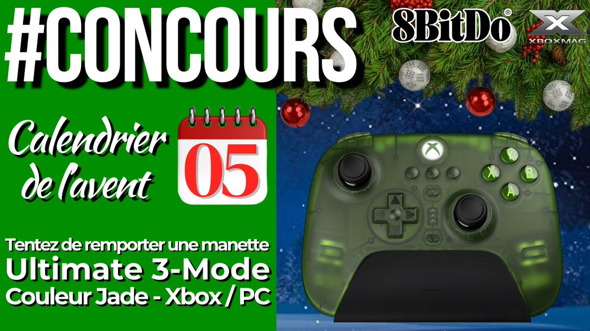 XboxMag's tweet image. ⚫️🎄 Calendrier de l'avent JOUR 5
GROS CONCOURS :
Une manette Ultimate 3-Mode, compatible Xbox (filaire) et PC (sans-fil), à gagner 🎮 

Pour participer :
🍀 RT+ Follow @XboxMag
🍀 Follow @8BitDo
🍀 Tag un.e ami.e (ou plus)

TAS 21/12
Valeur ≃70€
Bonne chance à tous 💚