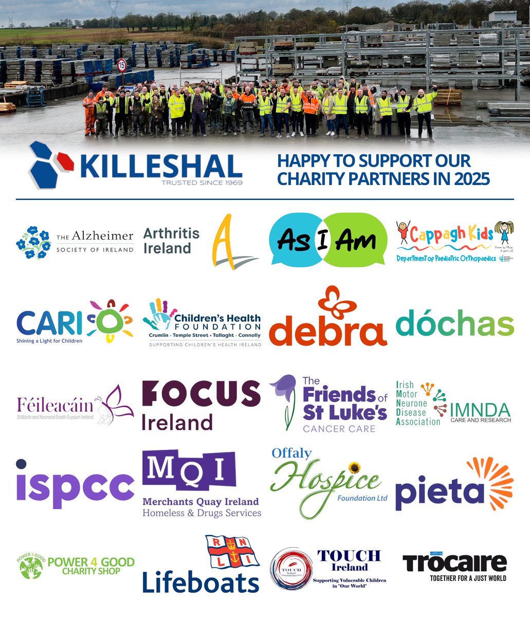 Killeshal has always valued the important mutual support between the company and our community. In the same spirit, we're happy to support a number of charities. All of our Charity Partners deserve our respect and support for the amazing services they provide
#supportingcharities
