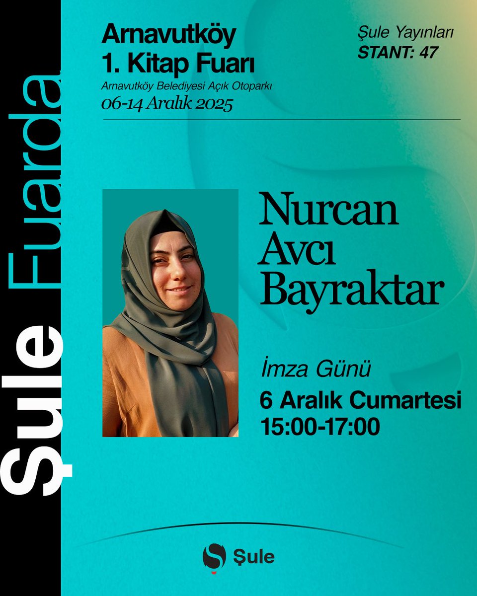 📚 YARIN #ArnavutköyKitapFuarı’nda yazarımız @nurcanavcibayraktar imza gününde okurları için kitaplarını imzalayacak. Kaçırmayın!

🔸 6 Aralık Cumartesi
✏️ 15:00 - 17:00

📍 #ŞuleYayınları – Stand 47
Arnavutköy Belediyesi Açık Otoparkı