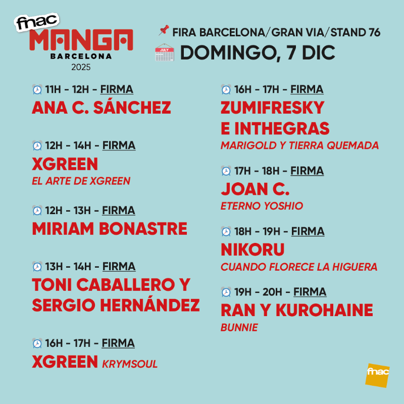 Fnac_ESP's tweet photo. Es domingo en @MANGAbcn y en Fnac podrás encontrar a tremendos artistas firmando: 

@kumanakris, @xgreenkyun, Miriam Bonastre, Toni Caballero, @SergioHdezAutor, @zumifresky, @iinthegras, @manga_tenshi, @caracol_arts, @Yaseiranryu y @RanYKuro

Os esperamos en el stand 76.