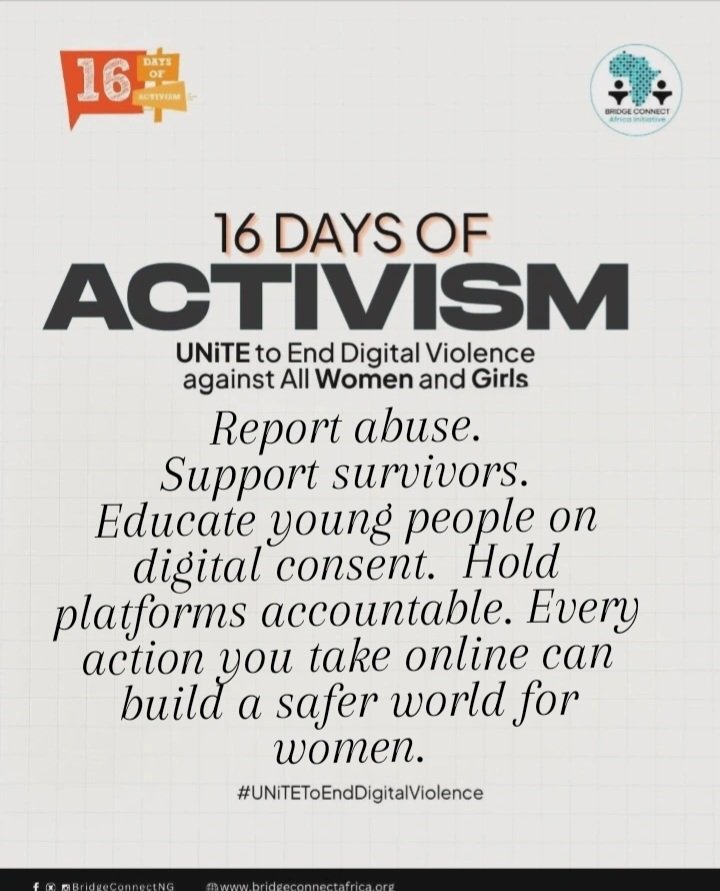 #OrangeTheWorld
#InvestToPreventVAWG
#BridgeConnectAgainstGBV
 #BCAIEndVAWG #BCAIUniteToPreventGBV