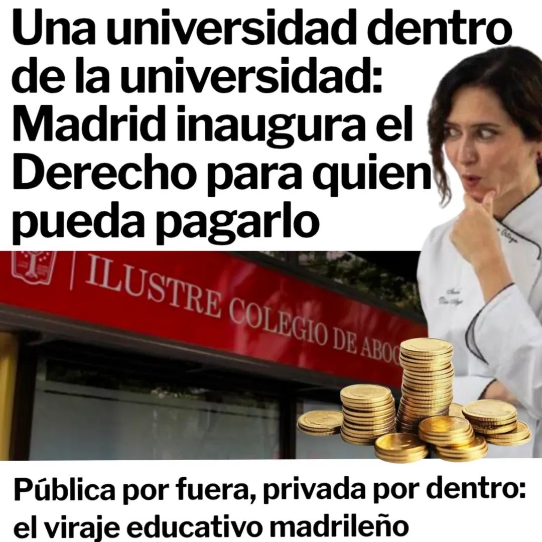 .La Complutense será ahora campus doble: dos precios, dos vías, un solo nombre.
Si el precio se convierte en criterio, la universidad deja de ser ascensor y vuelve a ser filtro.
.La entrada del ICAM fractura ese relato homogéneo...
Vía... La Otra Izquierda...