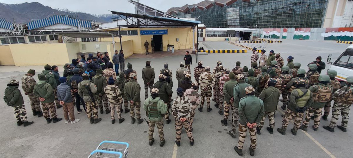 CISFAirport's tweet photo. Annual Counter-Terrorist #MockExercise was held at #LehAirport, simulating terrorist attack on terminal. #CISF, #AAI, #BDDS & other keyholders participated to assess threat response & enhance coordination—reinforcing readiness against evolving aviation security threats. @CISFHQrs https://t.co/cPJNpWpC24