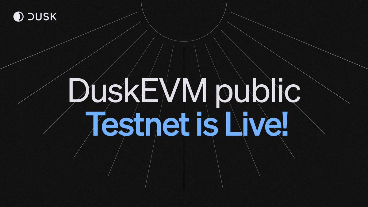 DuskFoundation's tweet photo. DuskEVM public testnet is now live.

This marks the final stage before mainnet and allows users and developers to test the Dusk EVM environment ahead of launch.

Explore the testnet and full documentation below 👇 https://t.co/AXtkbAuw1D