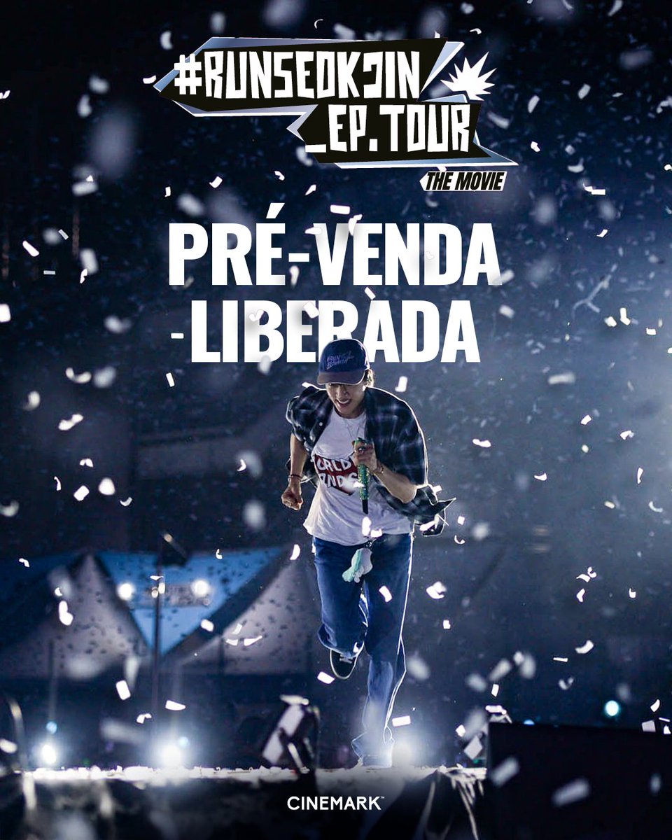 cinemarkoficial's tweet photo. 🎤 Chegou a hora, ARMY, a pré-venda já está no ar! 

“#RUNSEOKJIN_EP.TOUR” na Coréia. 27 e 28/12 aqui na Cinemark.

 Confira os cinemas participantes no #APPCinemark.

 #ReunseokjinNaCinemark #BTS #ARMY https://t.co/l068fqLJGr