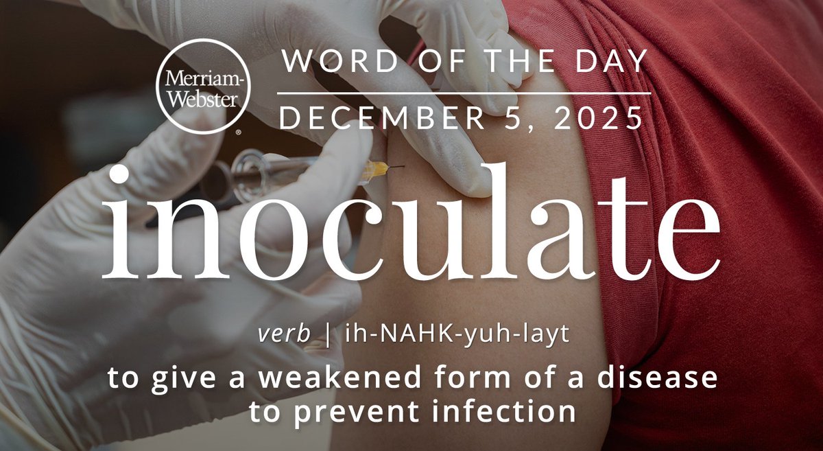 MerriamWebster's tweet photo. The #WordOfTheDay is ‘inoculate.’
https://t.co/l34t6HuwWA https://t.co/RbCHOJf9px