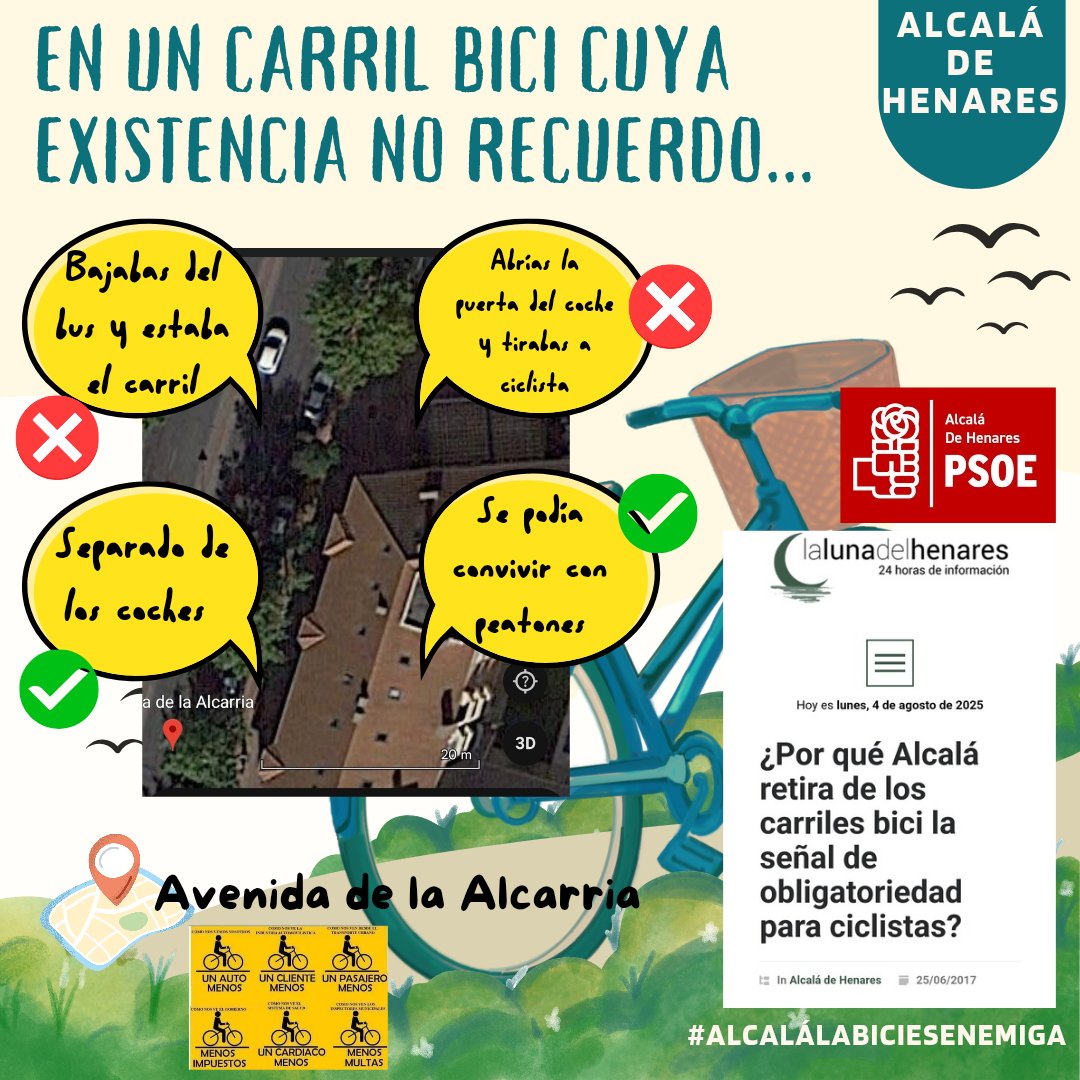 En un carril bici 🚲 cuya existencia no recuerdo...

✅️ separado de los coches 🚗💀
✅️ ciclistas peques 🧒🏽👧🏽 podían ir en bici.
✅️ había espacio para convivir con peatones 🚶‍♂️🚶‍♀️

👎🏾 bajabas del bus 🚌 y estaba el carril 😱
👎🏾 abrías la puerta del coche 🚗 y tirabas a

1/2