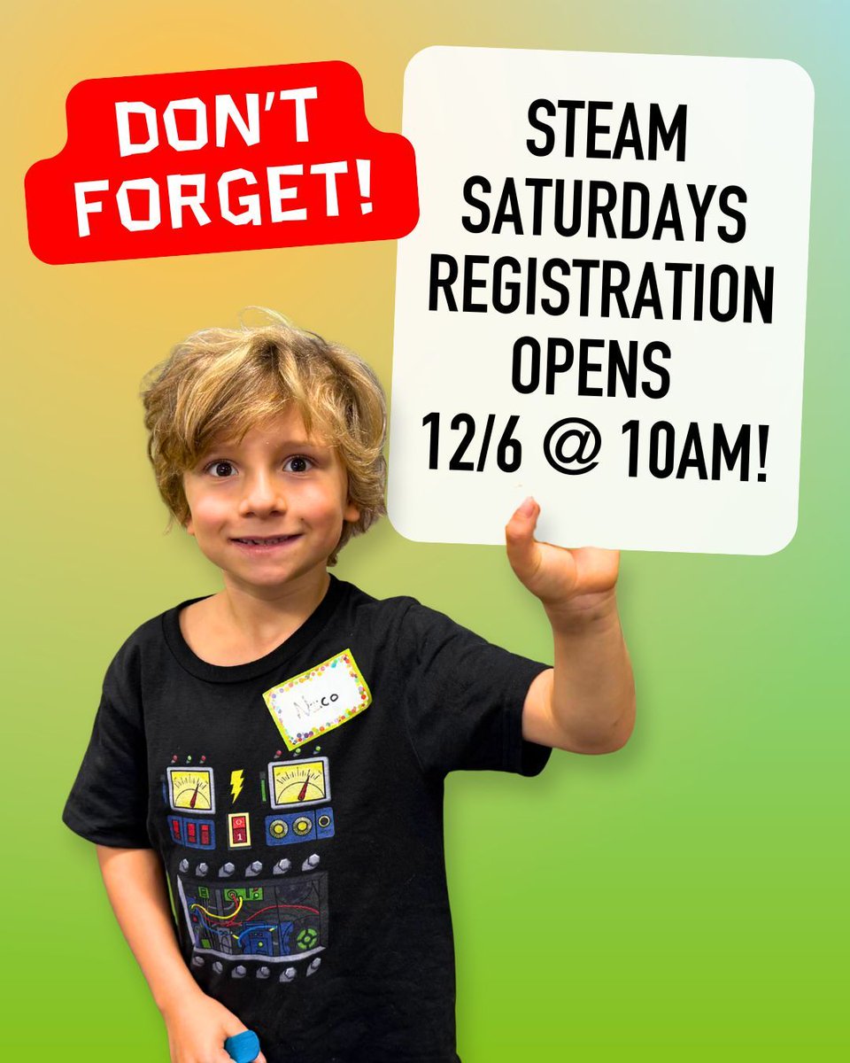 Enrollment for January-April #STEAMSaturdays starts this Saturday, December 6 at 10am! Explore 32 topics from Wild West to Candy Chemistry to Forensics. Visit suncoastscience.org/steam-saturdays for schedules and descriptions. Set a reminder for Saturday, and we hope to see you there!