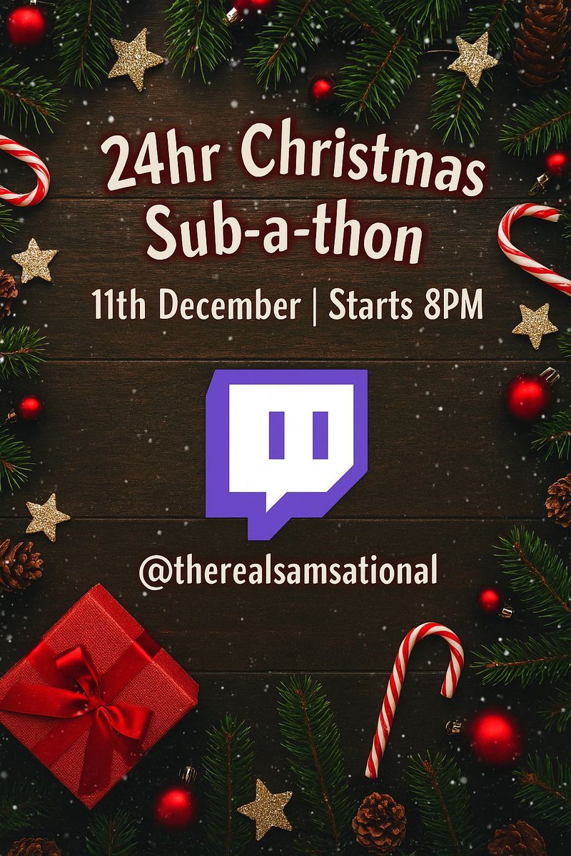 TRSamsational's tweet photo. The Countdown is ON! ⏰ Mark your calendars: My 24-Hour CHRISTMAS SUBATHON is happening on December 11th! Get ready for sleepless gaming, challenges, and maybe a few festive breakdowns. 🎅 Tune in to see what rewards we unlock! https://t.co/iuT7iXia4y #subathon #twitch #christmas https://t.co/PhKURU4jy7