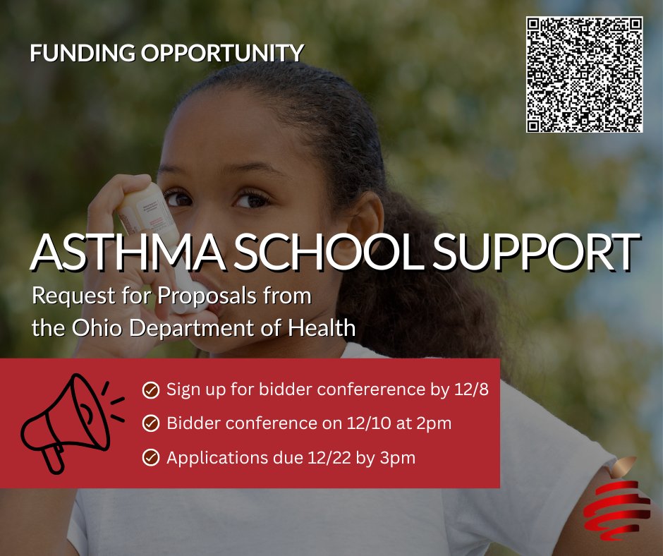 📣New RFP released by <a href="/OHdeptofhealth/">Ohio Dept of Health</a> for Asthma School Support.🏫 Check out details of the solicitation and sign up for the bidder conference here ➡️ odh.ohio.gov/wps/wcm/connec…

#HealthyKidsLearnBetter #OhioSBHCs #FundingOpportunity