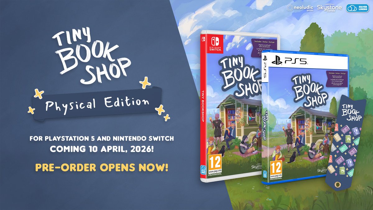 ⭐ TINY BOOKSHOP COMING TO BOOKSHELVES! ⭐

In collaboration with Silver Lining Interactive, Tiny Bookshop will be getting a physical edition for PlayStation 5 and Nintendo Switch, releasing on April 10, 2026!

Pre-order yours now through Silver Lining Direct and local retailers!