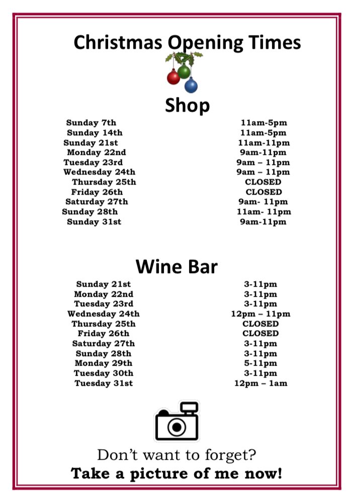 Ilkley Opening Times for December. Shop &amp; Bar 
<a href="/ilkley/">ILKLEY</a> <a href="/IlkleyBID/">IlkleyBID</a> #ilkley