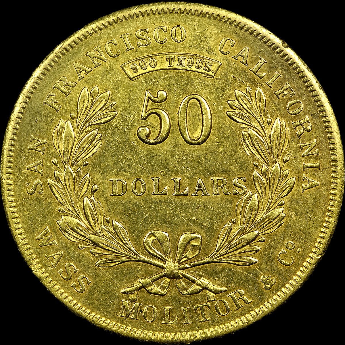 Coin of the Day: On this day in 1848, President Polk confirmed the discovery of a large amount of gold in California. This Wass Molitor 1855 $50 that was struck during the Gold Rush is a top highlight in a January Heritage sale: tinyurl.com/4xw698d3 #gold #goldrush #goldcoins