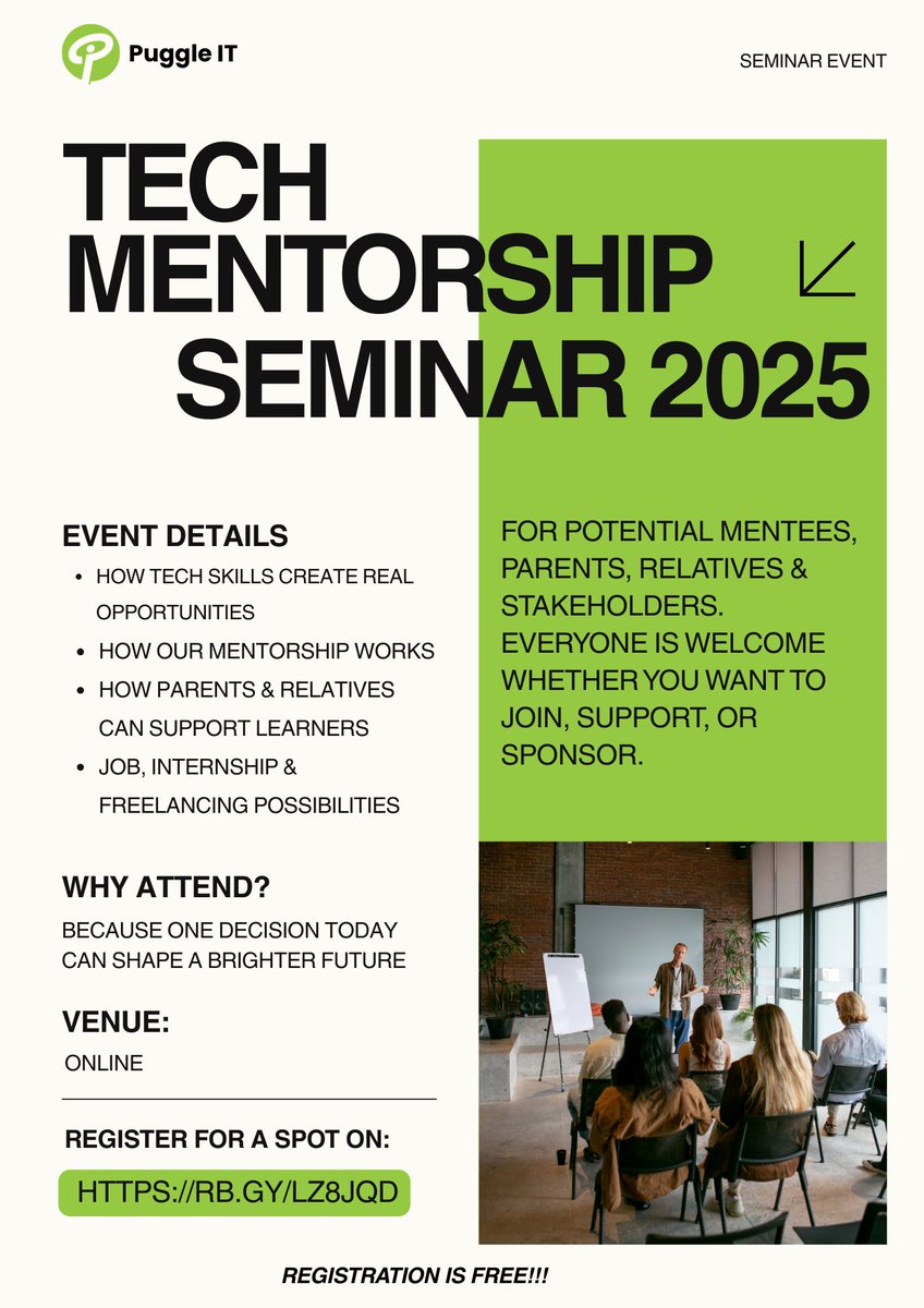 puggleit's tweet photo. Join us at our online Tech Mentorship Seminar 2025 and discover how learning tech skills can change lives and create real opportunities as we prepare for our Tech Mentorship Program in 2026 
Registration Link: https://t.co/yyEUSnZQUf

Registration is FREE!! Don’t miss out! https://t.co/zwQqdOHCOs