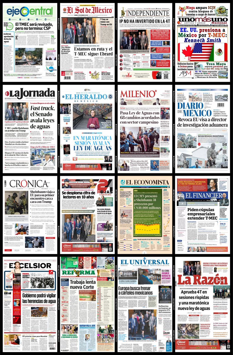 #PrimerasPlanas 📰
de los diarios impresos del País #FelizViernesATodos#5Diciembre                                    
<a href="/dreyesmty/">Daniel Reyes</a> <a href="/MalenaRA/">María Elena R-A</a> 
<a href="/ReporteroUrban/">Reportero Urbano</a>  <a href="/LoQuePasaEnNL/">@QuePasaEnNL ®️</a> 
<a href="/QuePasaEnSN/">#LoQuePasaEnSN®️DM Abierto</a>  <a href="/ComunidadMTY/">Comunidad Monterrey</a> <a href="/raytep/">raytep</a> #Noticias #Monterrey #NuevoLeón #News #Mexico #CDMX <a href="/cpabogadossc/">CP Abogados Asociados ⚖</a>