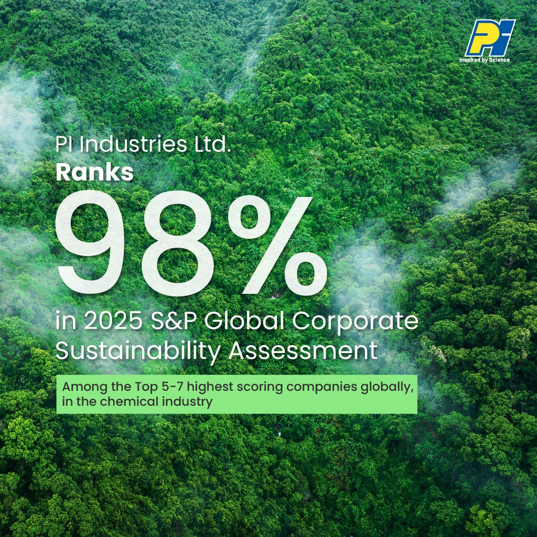 PI Industries Ltd scored 76 in the 2025 S&amp;P Global Corporate Sustainability Assessment, reflecting an improvement of 8 points over the last 1 year. (CSA Score as of 03/12/2025)

#PI #PIIndustries #CSA2025 #sustainability #strategy <a href="/SPGlobal/">S&P Global</a>