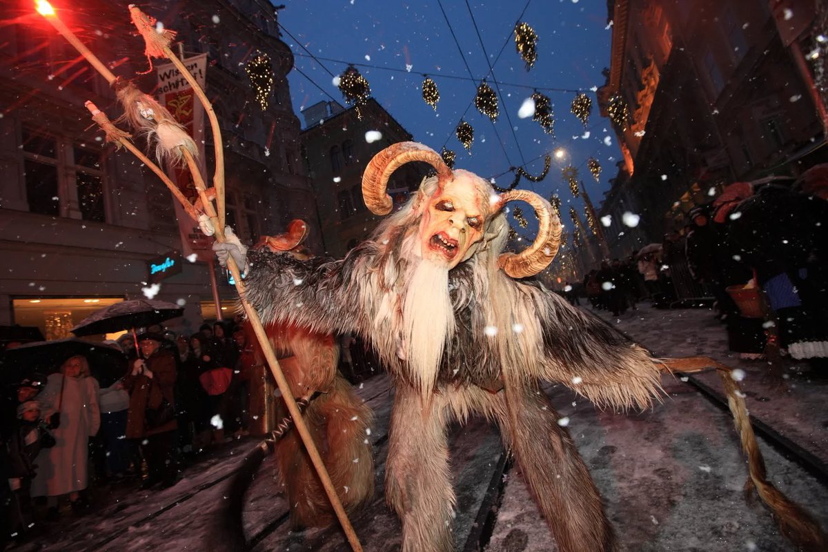 KillerAutomaton's tweet photo. Happy #Krampusnacht!

Krampus is a horned, anthropomorphic figure in Central and Eastern Alpine folklore. Assisting Saint Nicholas, the pair visit children on the night of December 5, rewarding the well-behaved children and punishing the badly behaved ones with birch rods. https://t.co/YFkgu49wg4
