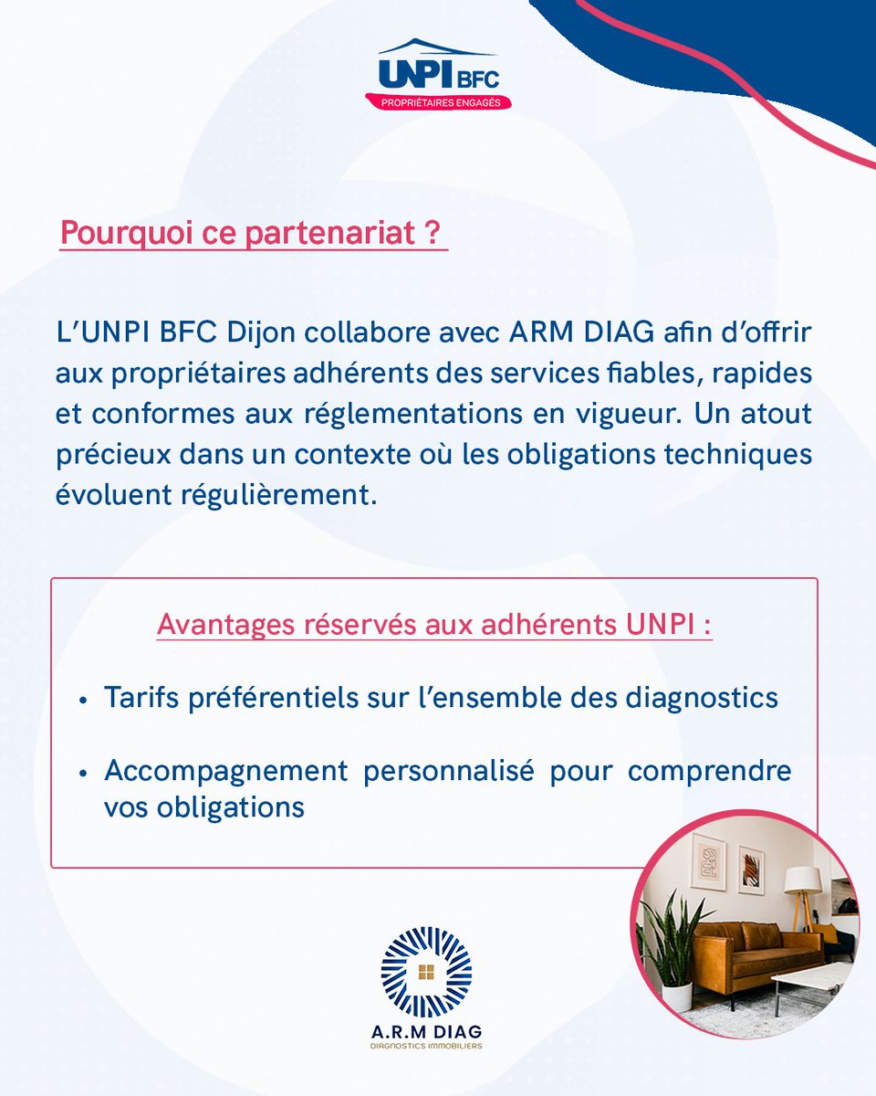 Partenaire du Mois : ARM DIAG✨

Pour commencer cette série de présentation de tous nos partenaires, nous avons le plaisir de mettre à l’honneur notre partenaire ARM DIAG, spécialiste du diagnostic immobilier en Côte d'Or et ses départements limitrophes.

#UNPI #partenaire