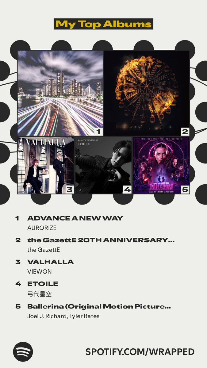 YukiHarusaki's tweet photo. #Spotifyまとめ2025
#aurorize #viewon #弓代星空 #kanatayumishiro
#theGazettE #和楽器バンド #wagakkiband #acidblackcherry など https://t.co/BGvtWvw5qA