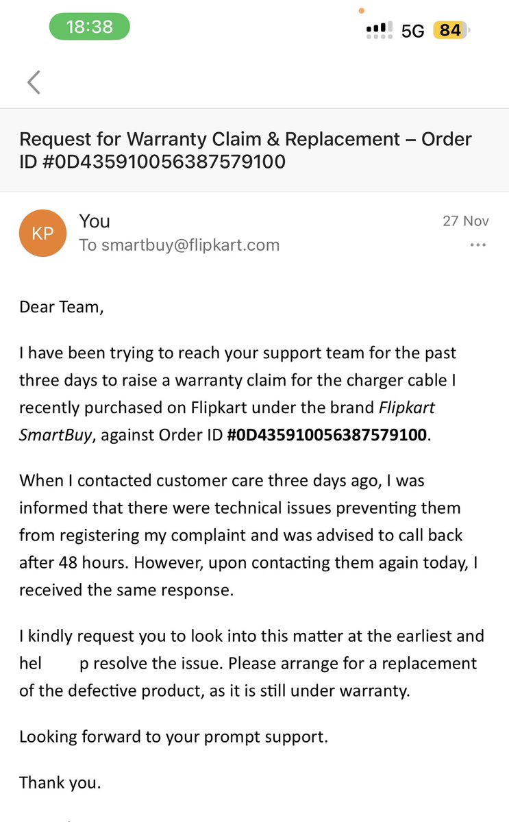 itsmepkv's tweet photo. @flipkartsupport @flipkartsupport you team is telling me that the warranty expired before 2 days . But I’ve been calling you guys before 15 days to register the complaint. It’s not my fault to register the complaint outside the warranty period. I’ve sent you an email before 8 days to record it! https://t.co/jqFCN8dc3a
