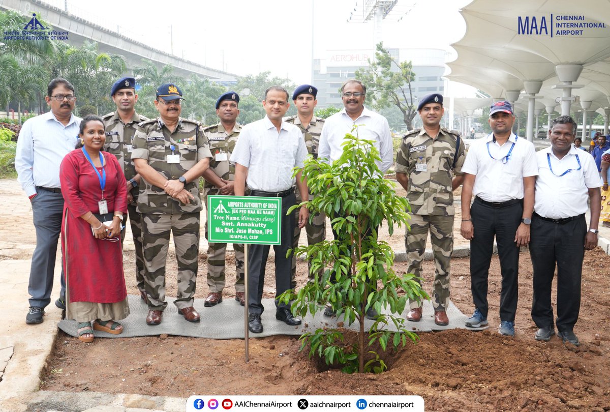 aaichnairport's tweet photo. As part of the "Ek Ped Maa Ke Naam" initiative, Sh. Jose Mohan, IPS, IG/APS-II, CISF, planted a sapling at #ChennaiAirport, highlighting the importance of caring for our environment.

@MoCA_GoI | @AAI_Official | @CISFHQrs | @CISFAirport https://t.co/TgLlo7MTWx