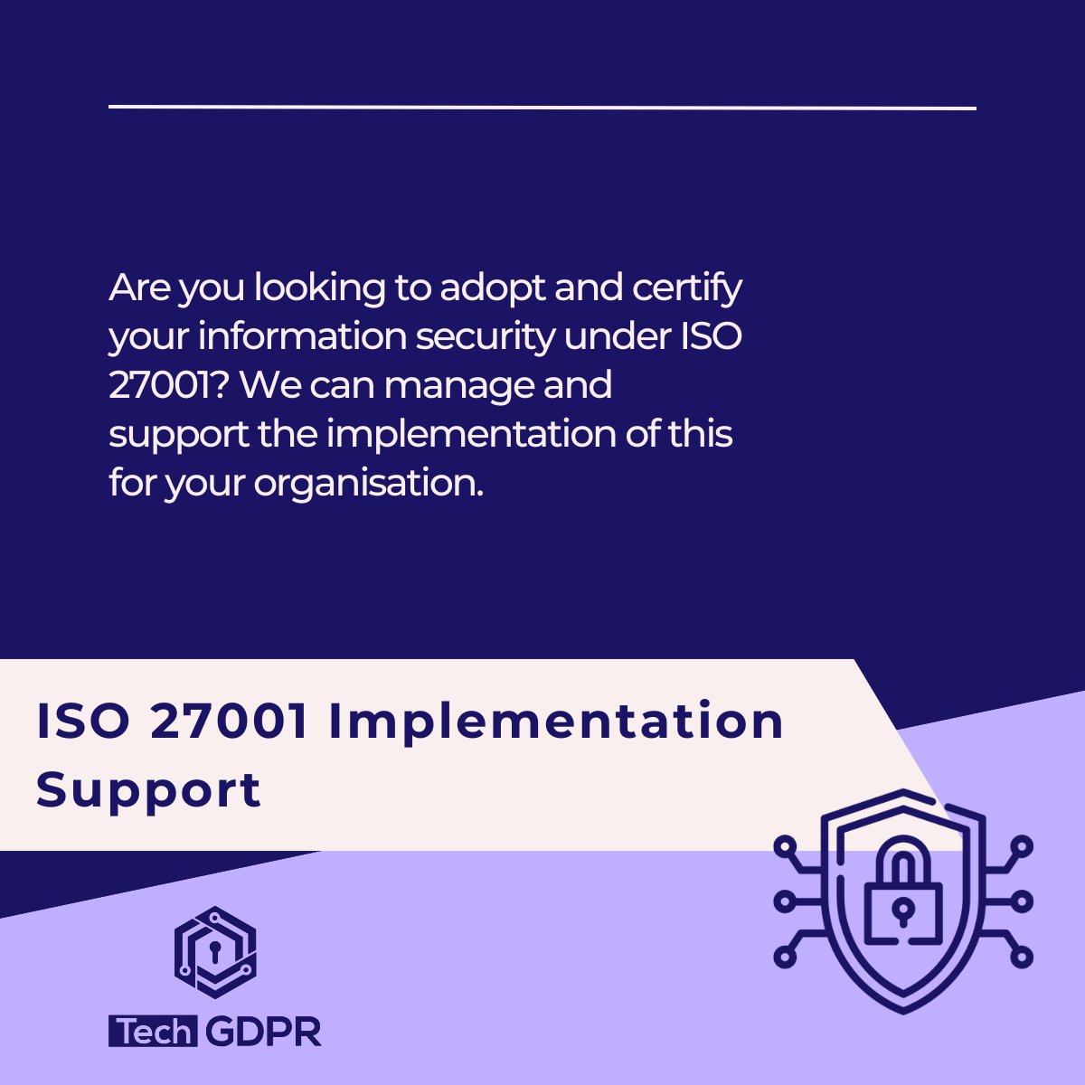 How resilient is your info security? 
🔹 ISO 27001 cert shows your org protects data &amp; builds trust. 

We help with risk assessment, policy development, audit prep &amp; continuous improvement: techgdpr.com/consultancy/is…

#ISO27001 #GDPR #DataProtection
