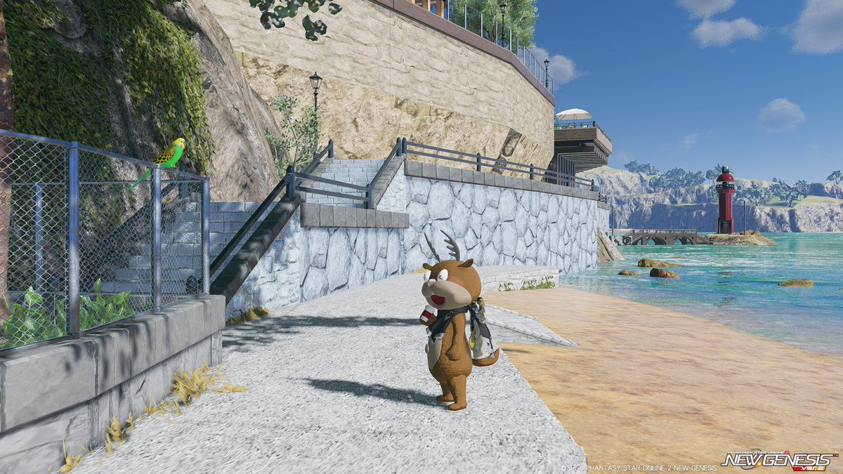 Birutona's tweet photo. #PSO2NGS 
 #PSO2NGS_S︎S 
「エアリオ町の海沿いの風景」
(SHIP2：394552 022180)
をのんびり散歩してきました(ﾉ*°▽°)ﾉ
素敵な絵画スポットを見つけました🎨 https://t.co/54zvnjOCEe