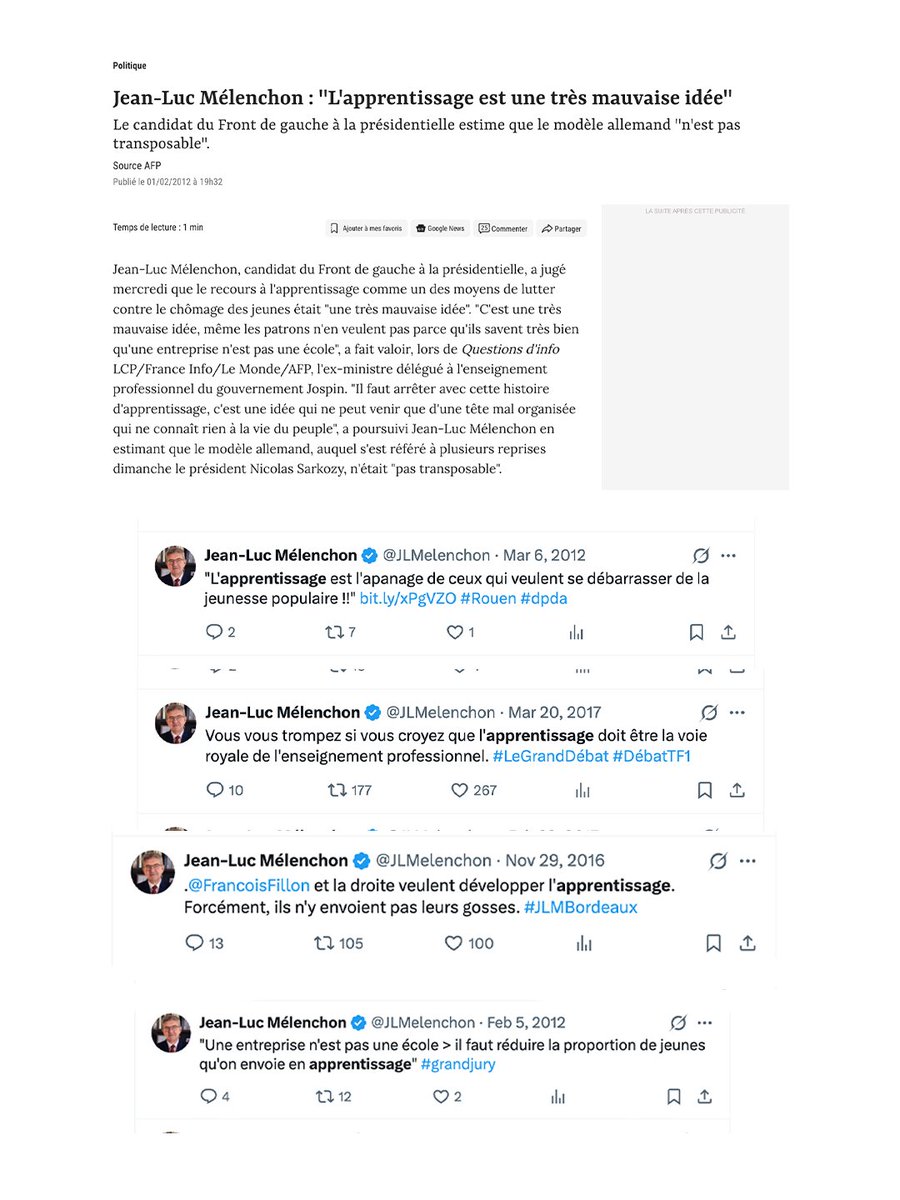 Des CLOWNS. La France insoumise s'est toujours opposée à l'épanouissement, la réussite et l'émancipation des jeunes. 🤡 

❌ CONTRE l'apprentissage ;
❌ CONTRE le versement d'un salaire pour les lycéens professionnels.