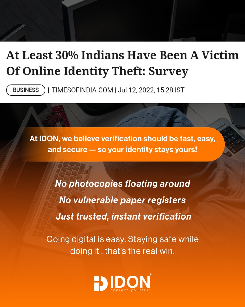 IdonApp's tweet photo. IDON protects your identity with instant, secure verification.
#IDON #IdentityTheft #KYCVerification #DigitalSecurity #HotelTech #DataPrivacy #FraudPrevention #DigitalIndia #SmartHotels #TravelExperience #fyp #startup #HospitalityIndia #PaperlessKYC https://t.co/gs33g7WakA