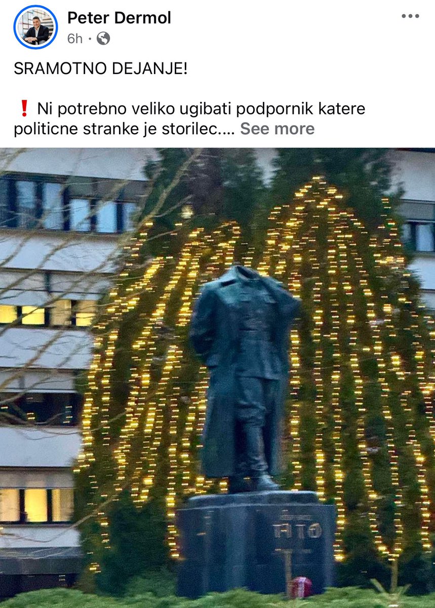 Povedno je, da so levičarji že 5x glasovali proti evropski resoluciji, ki izraža spoštovanje do žrtev nacizma, fašizma in komunizma, ko pa kip klavca slovenskega naroda ostane brez glave, pa odreagirajo v sekundi.

Ideologija smrti. To je ideologija, ki jo goreče zagovarjajo.