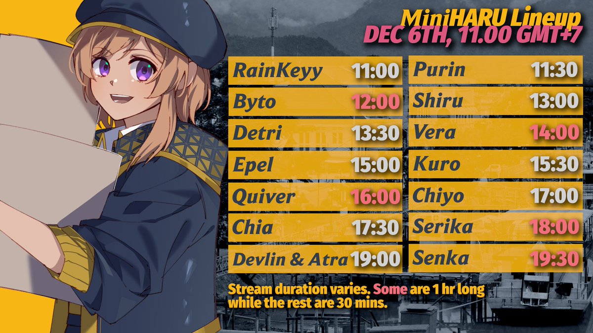 Melodi_Harmony's tweet image. [#MiniHARU]
It's time for the line up of this weekend's Miniharu. We will start the relay at 11.00 GMT+7 until around 8PM. 

Some members will do an one hour stream and, this time, there are more varieties of streams.