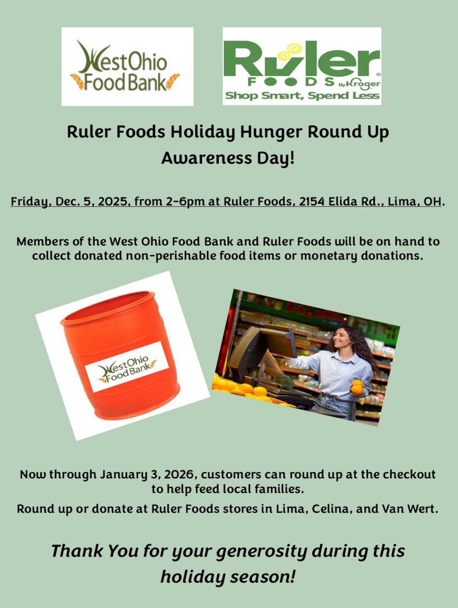 See you today at Ruler Foods on Elida Rd in Lima!