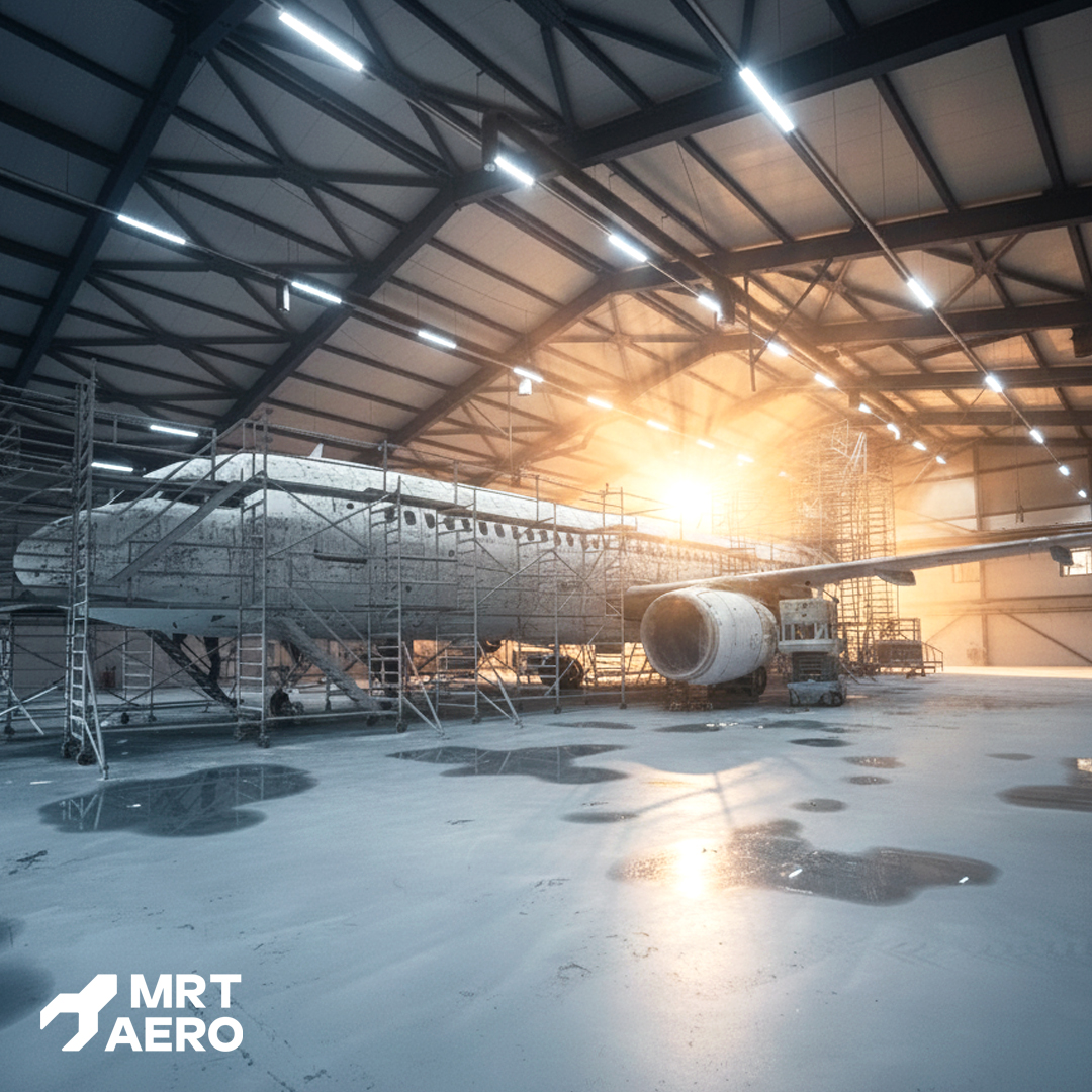 3plexGroup's tweet photo. Works in progress! 🔥Our MRT Aero team is currently taking care of this A320-214, now moving through the paint abrasion stage. ✈️

With precision and steady progress, this aircraft is well on its way to a fresh new look. Stay tuned for more updates! 

#3plexgroup #mrtaero https://t.co/myy2JA0nrG