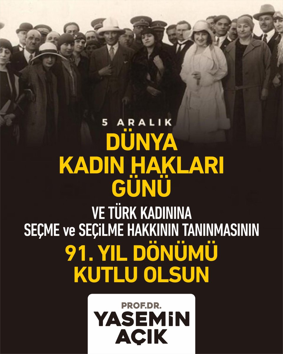 Kadınların sesinin hayatın her köşesinde daha gür duyulduğu, sözünün hak ettiği değeri gördüğü ve yaşamın her alanında daha güçlü bir şekilde yer aldıkları bir dünya dileğiyle…

5 Aralık Dünya Kadın Hakları Günü ve Türk kadınına seçme ve seçilme hakkının tanınmasının 91. yıl