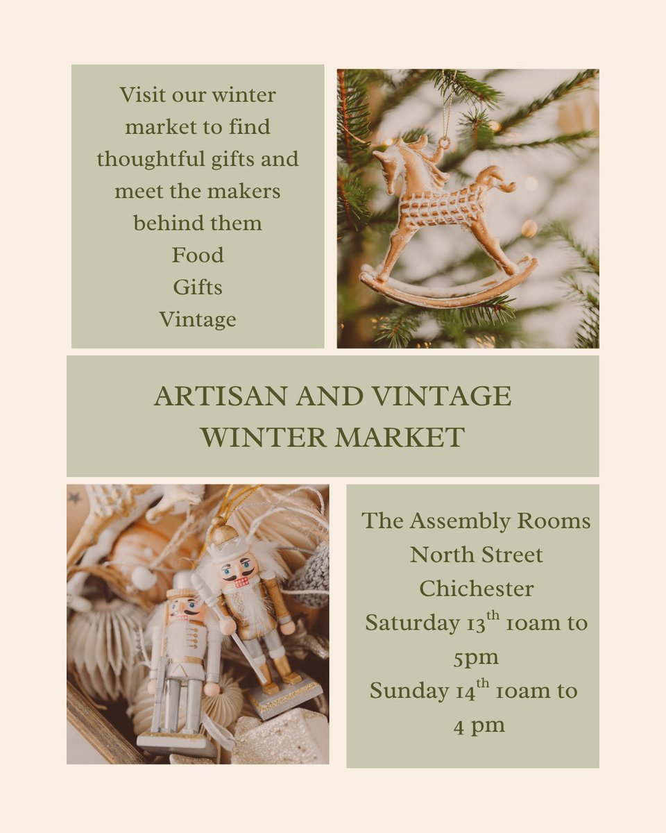 ChiAssemblyRoom's tweet photo. Visit the friendly, and free entry, Vintage and Very Nice Christmas Market taking place on Saturday 13 and Sunday 14 December in the Assembly Rooms, North Street, Chichester.

#Chichester #Events #TheAssemblyRoom https://t.co/z6doEtKZSo