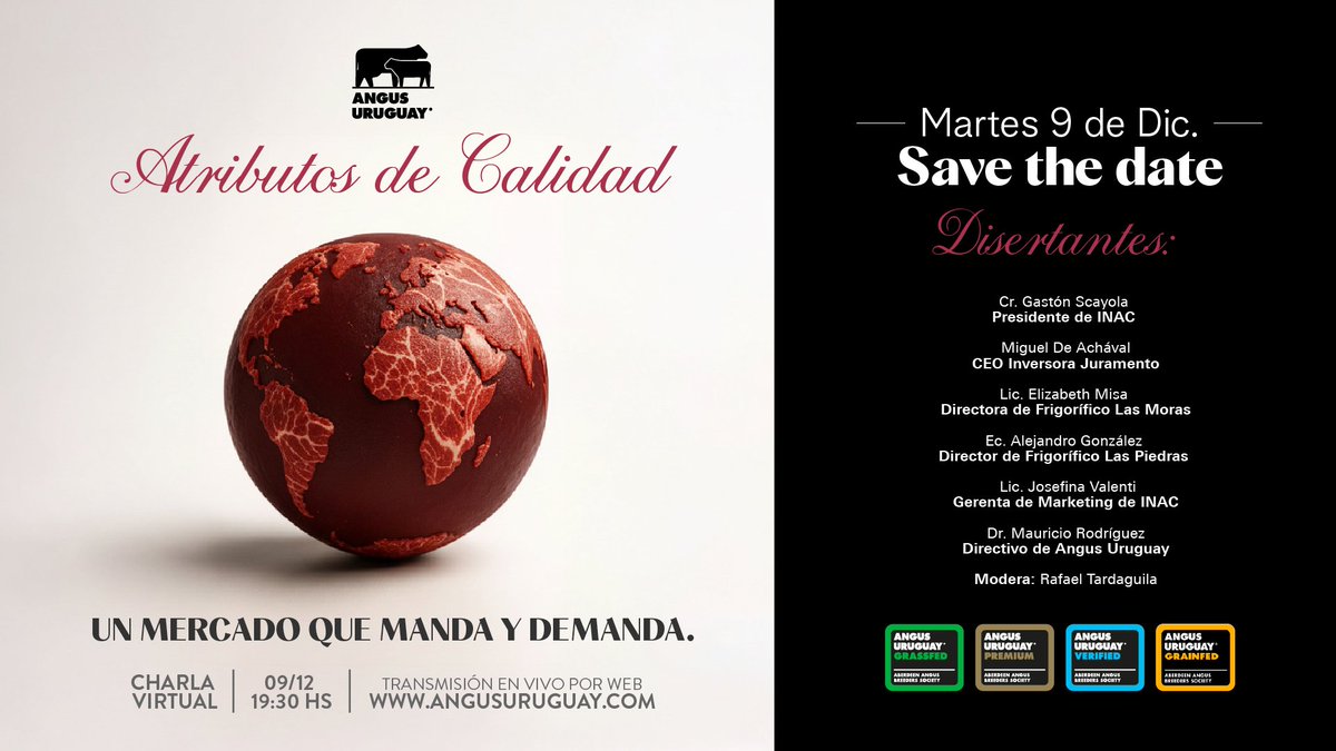 ¡Este martes 9 a las 19:30 hs! 🖥️No te pierdas la charla virtual en angusuruguay.com: "Atributos de Calidad para un Mercado que Manda y Demanda".