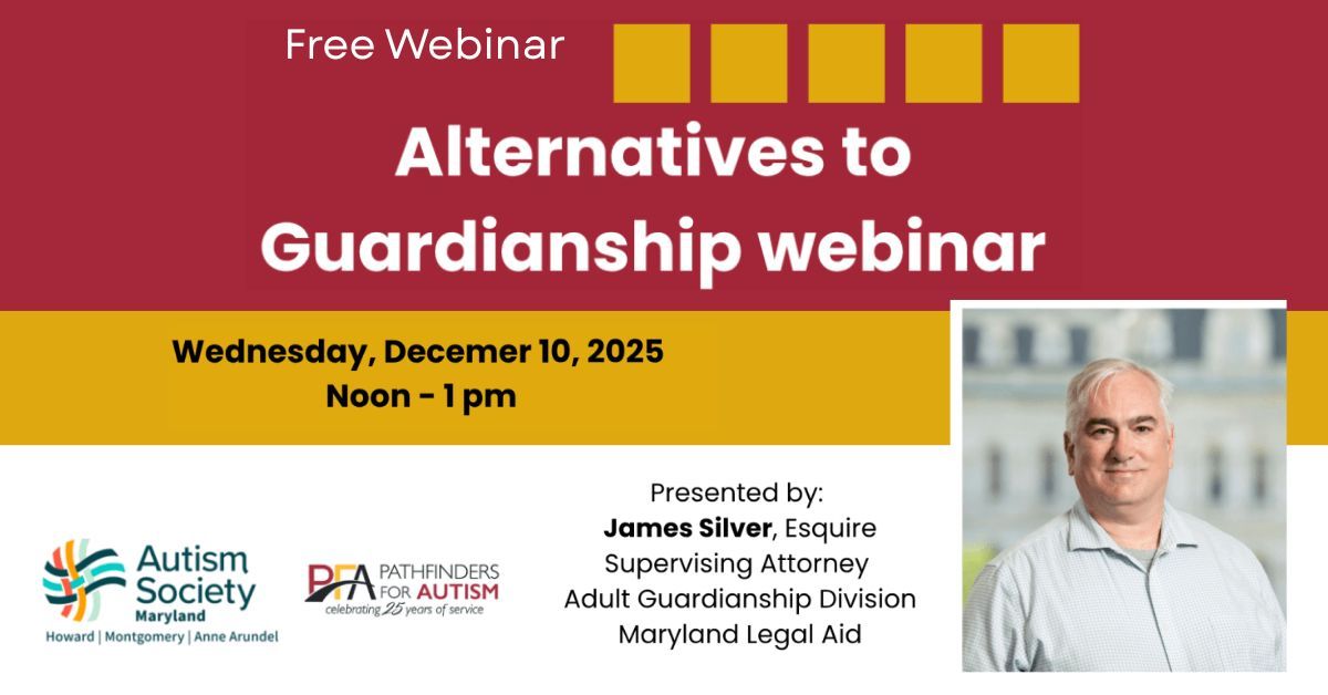 Brown Bag Webinar: Alternatives to Guardianship
Dec 10 • 12–1 PM

Learn about health care directives, powers of attorney, and other supportive decision-making options. James Silver, Esq. will share examples and answer your questions.

Register: buff.ly/3nRtyDK
