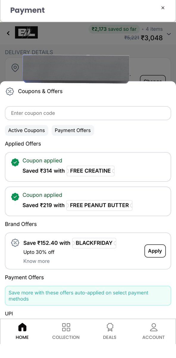 HarshJain_X's tweet photo. Observed a pattern with D2C brands lately. Want a better discount? Try this:
1. Add product to cart.
2. Proceed to checkout.
3. Initiate payment, then cancel/close the tab.
4. Wait. ⏳

Within 30 mins, you’ll likely get a WhatsApp message with a sweeter coupon code to "complete your order." 

One such example: I went to purchase protein from https://t.co/m443wgsdMX. Their site code "BLACKFRIDAY" gave ₹152 off. After ghosting the cart, I got "FRIDAY6" for ₹182 off. Small difference, but savings are savings! 📉💰

Try and let me know from which D2C brand you saved.

#D2C #ShoppingHacks #ccgeeks #BlackFriday #shopping