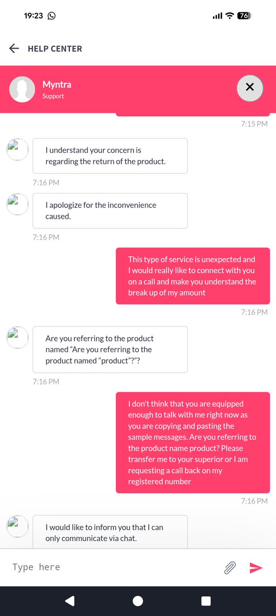 nishishah161's tweet photo. 😤 Absolutely frustrated with @myntra's customer care! I'm trying to return an order, and they are incorrectly calculating my refund (₹3667 paid, only ₹3300 suggested) by deducting an amount that was not a bank discount. https://t.co/bsdolC9nU3