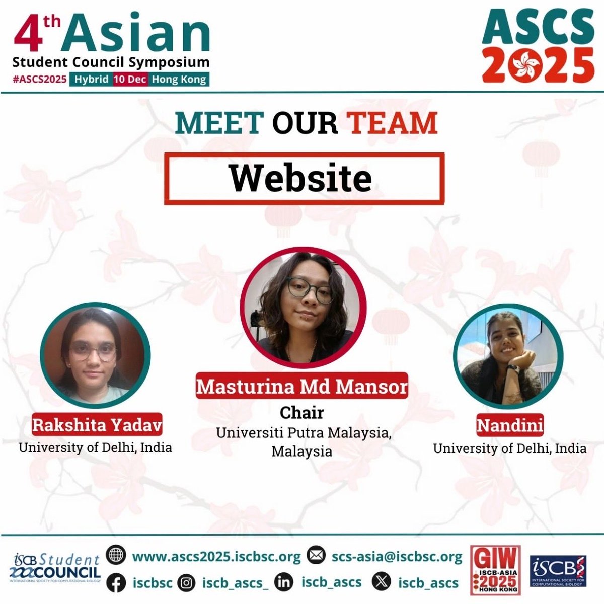 iscb_ascs's tweet image. 🌟 Meet our ASCS 2025 Website! This incredible team is working behind the scenes to bring you a seamless ASCS experience.
Stay tuned for updates as we gear up for 10 December | Hybrid | Hong Kong! 🇭🇰✨
#ASCS2025 #StudentCouncil #Bioinformatics #Asia