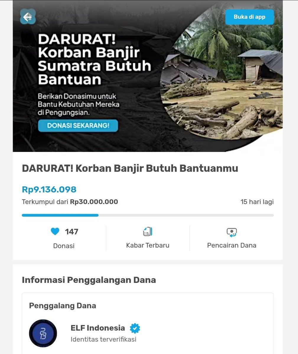 E.L.F. Indonesia yang mau membantu saudara2 kita di Sumatera, silahkan donasi di link : kitabisa.com/elfpedulisumat…
Donasi akan disalurkan langsung oleh <a href="/kitabisacom/">Kitabisa - Aplikasi Warga Bantu Warga</a>