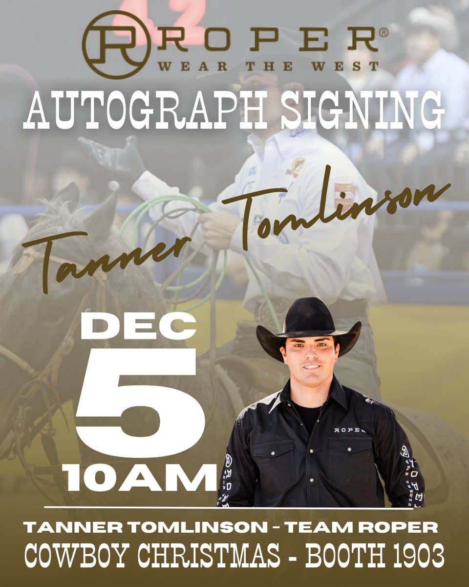 Autograph day at NFR!
📍 Clay Tryan – 9:30 AM @ SCC (Rio – Booth 206)
📍 Tanner Tomlinson – 10 AM @ Cowboy Christmas (LVCC – Booth 1903)
Grab your Roper gear + meet the team 🤠
#Roper #NFR2025 #WearTheWest