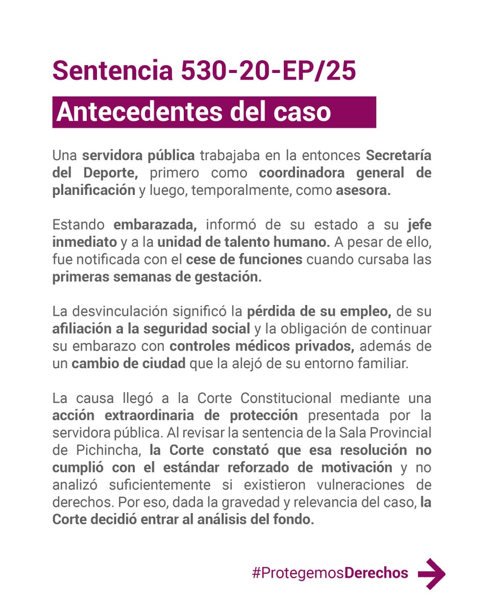 CorteConstEcu's tweet photo. 🤰🏽 Cuando una mujer embarazada pierde su trabajo en el sector público, no solo se queda sin salario: se rompe su proyecto de vida, se afecta su salud y la de su hija o hijo, y se debilita su derecho al cuidado. https://t.co/L3XMvBP3iT