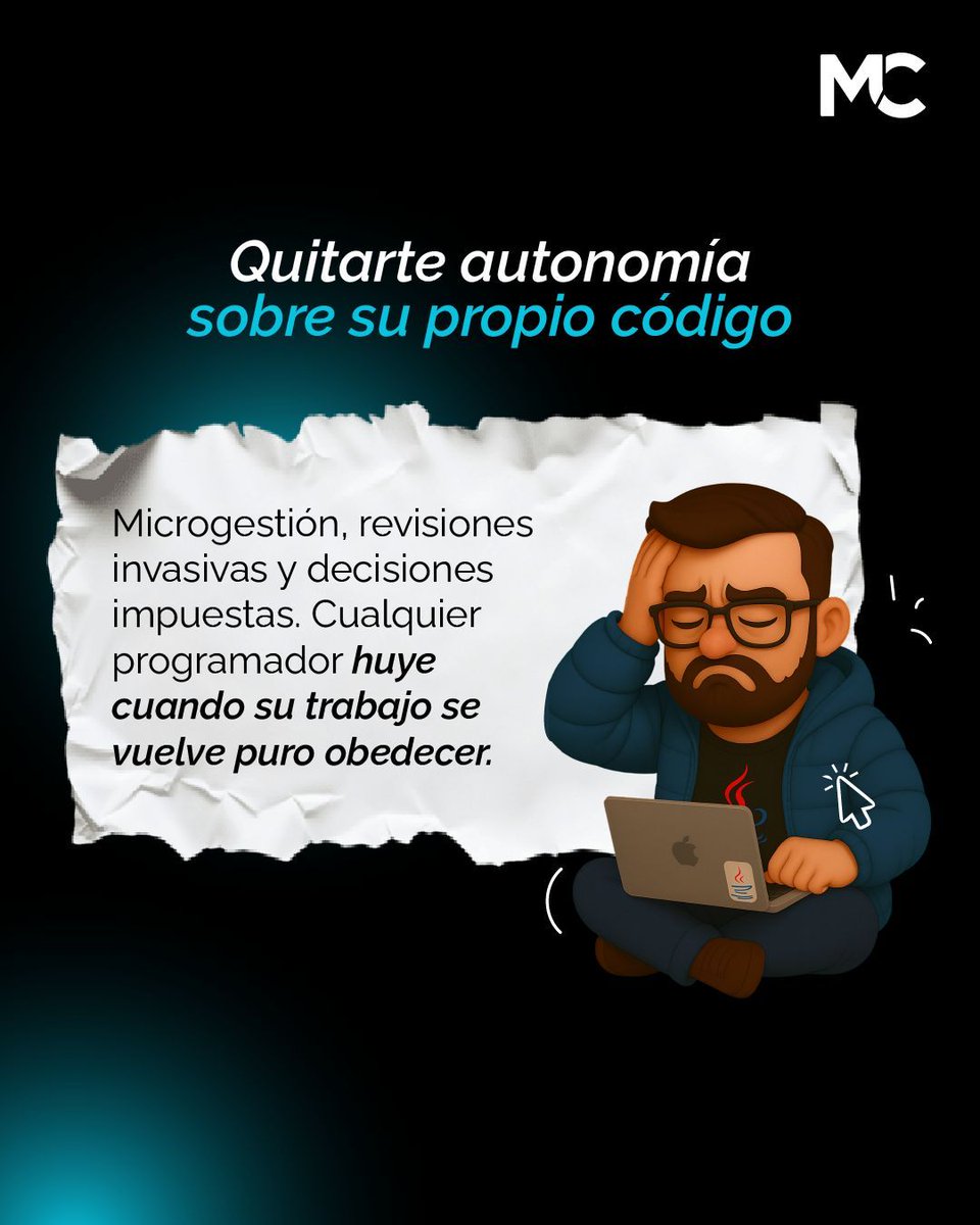 mitocode's tweet image. ¡Hey Coder! 🙋🏻♀️🙋🏻♂️. 🔥 5 cosas que le haces a un programador… y al día siguiente está actualizando su LinkedIn 😮💨💼. Si te suenan familiares, cuidado… podrías estar espantando talento sin darte cuenta.

Desliza y descubre cuáles son 👉🏼
.
#mitocode #programacion #programador
