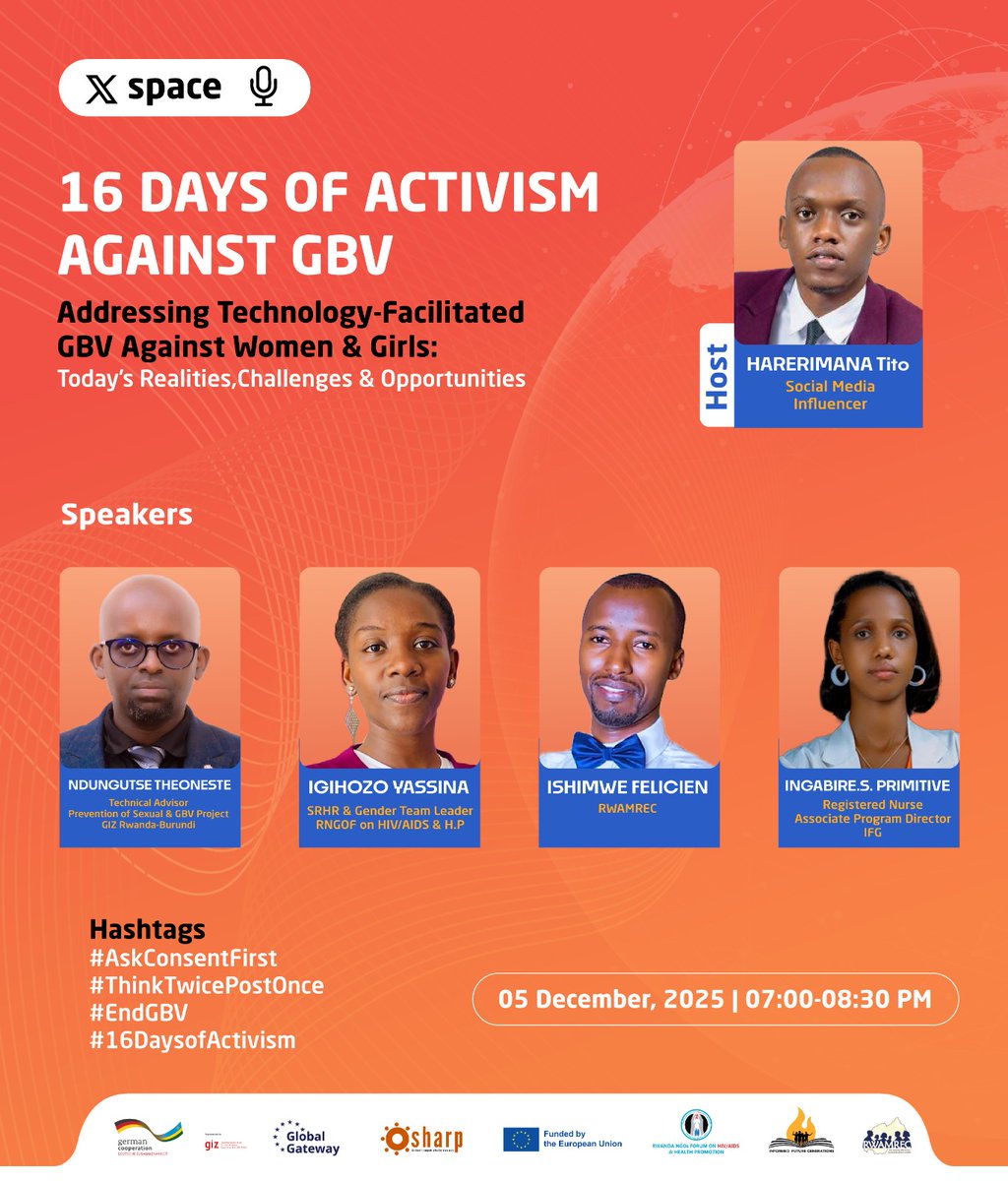 MUTESIBETT50545's tweet photo. We invite you to join a very   youth-friendly discussion on technology-facilitated #GBV against women and girls with partners.

Schedule and join the space: https://t.co/Z43DUcCIqP…

#AskConsentFirst #ThinkTwicePostOnce #EndGBV #16DaysOfActivism
 
@harerimana_tito @Knooliet https://t.co/6CDyNh3URP