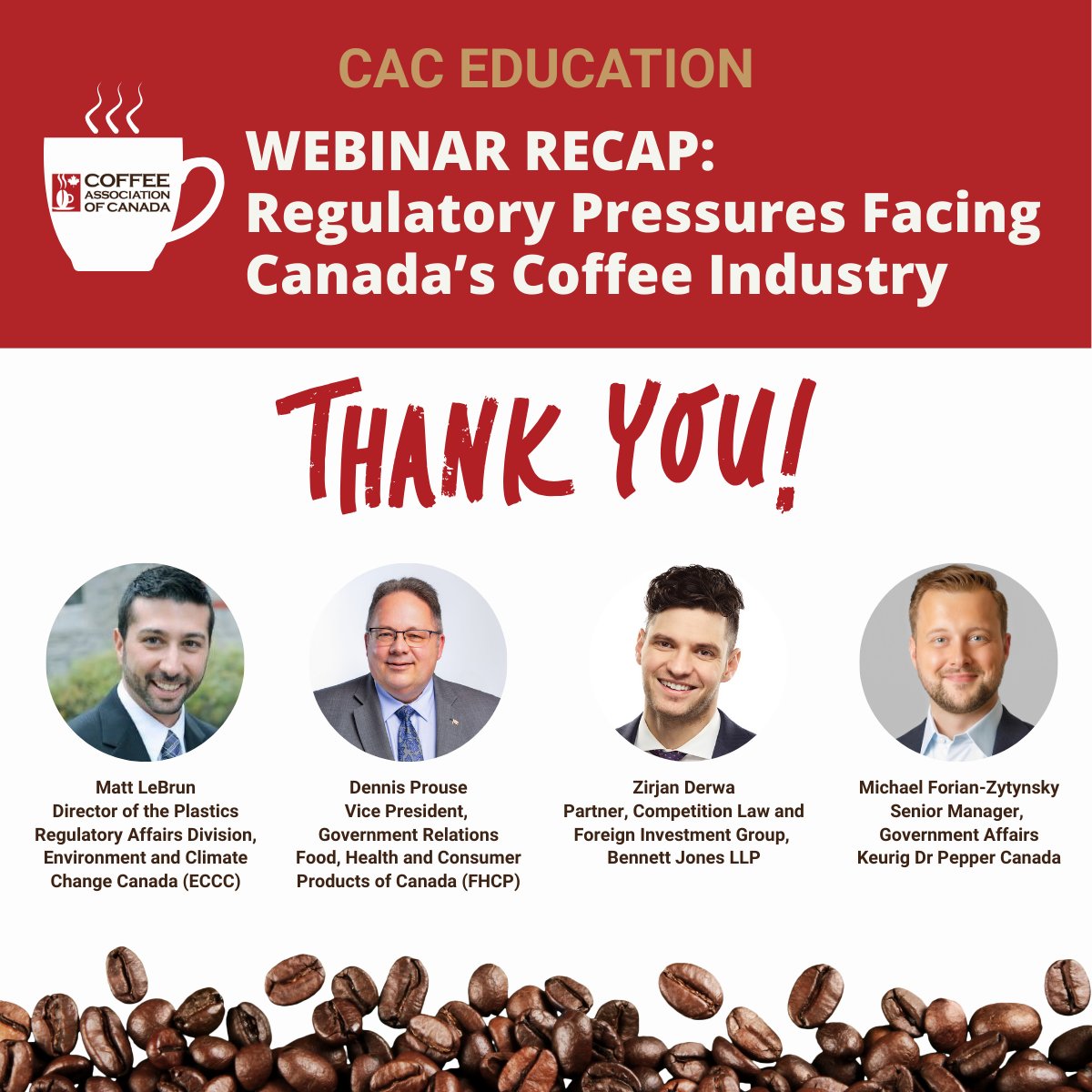 Thanks to our panelists and those who joined our webinar on #regulatory pressures facing the #coffee industry! We covered key updates on #plastics policy, digital #labelling, #greenwashing rules &amp; the complex #EPR landscape. CAC Members can view the recording on the Member Portal