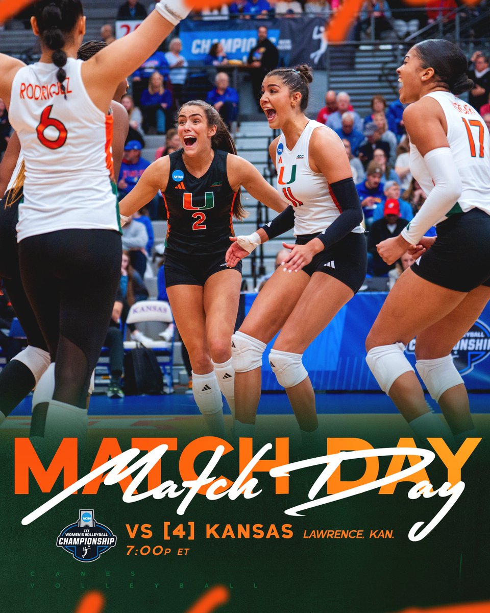Another opportunity 🙌

🆚 | [4] Kansas
🏐 | NCAA Second Round
⏰ | 7 PM ET
📍 | Lawrence, Kan.
📊 | canes.news/vsKansasStats
🎥 | canes.news/vsKansasStream
